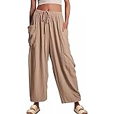 HOTIAN Womens Wide Leg Pants Summer Casual Loose Drawstring Palazzo Harem Beach Flowy Pant with Pockets