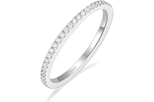 EAMTI 2mm 925 Sterling Silver Wedding Band Cubic Zirconia Full Eternity Stackable Engagement Ring Size 3-13