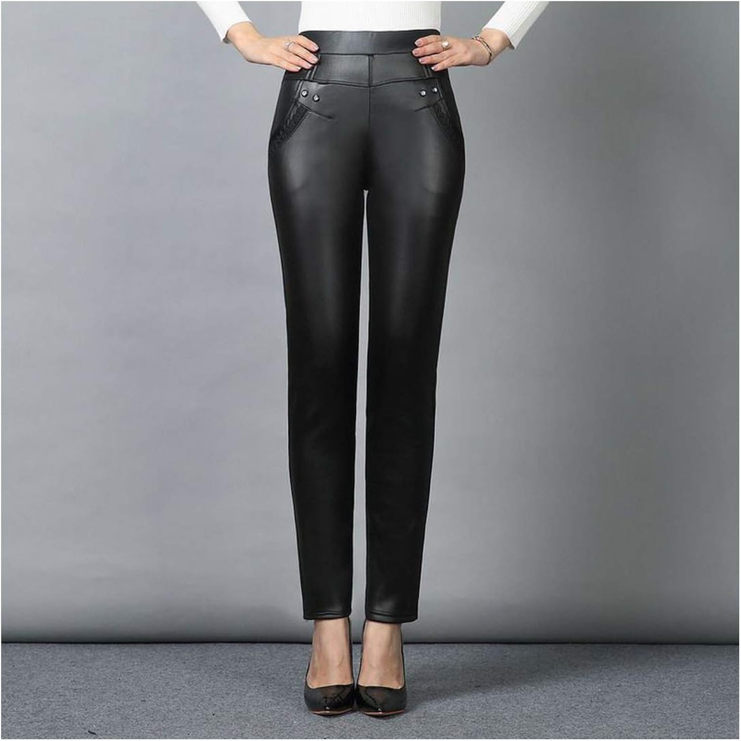high waisted slim fit black trousers