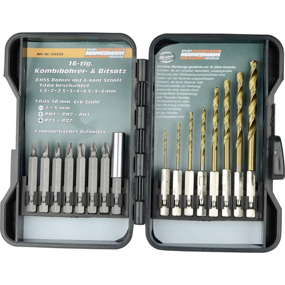 Brüder Mannesmann Tools M54325 16-Piece Drill and Bit Set