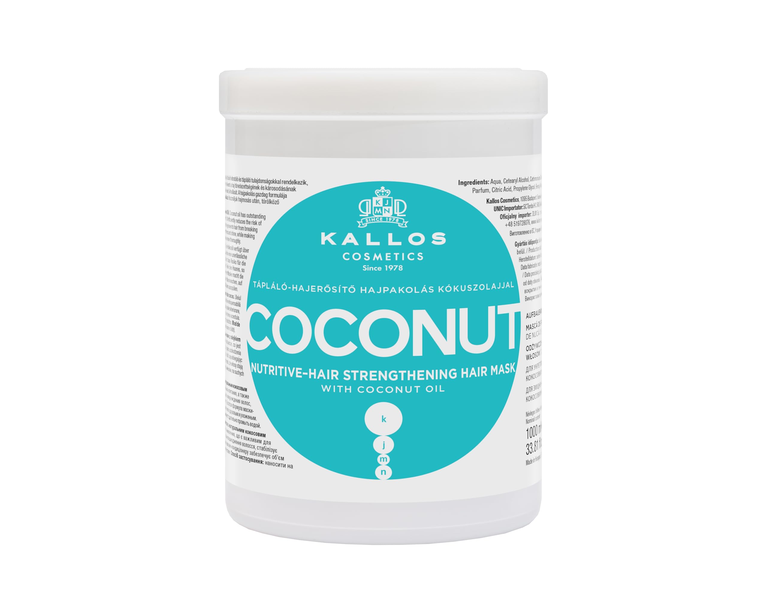 Kallos KJMN Coconut Nutritive–Hair Strengthening Hair Mask with coconut oil 1000 ml - 33,81 Fl Oz