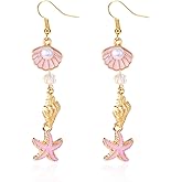 Pink Starfish Pearl Earrings for Women Boho Beach Earring Gold Conch Earring Bohemia Sea Shell Earrings Ocean Scallop Summer Jewelry Gifts