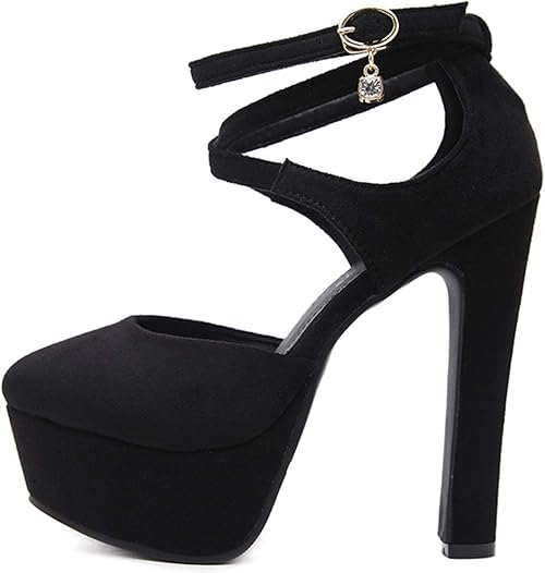 Amazon トブイシューズ パンプス ハイヒール スエード ヒールパンプス 厚底パンプス 痛くない ストラップ クロスストラップ 靴 レディース ラウンドトゥ ヒール パンプス 太ヒール 黒 ドレス キャバ 結婚式 パンプス パーティ トブイシューズ パンプス