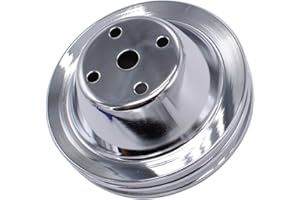 1 PC SHLPDFM Pulley Chrome Polished Silver Steel SWP 5/8" Double-Groove Long Water Pump Pulley Compatible with Small Block Ch