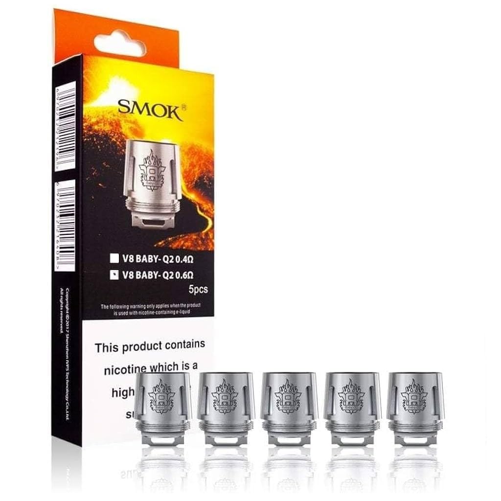 SMOK TFV8 Baby Tank - The Baby Best Turbo Coils 0.6 Ohm 5 pcs in a pack (V8 Baby- Q2 Coils) Works With TFV9 Tank, TFV12 Baby Prince Tank, Rigel Mini Kit Pack of 5 Authentic Real Deal No Nicotine