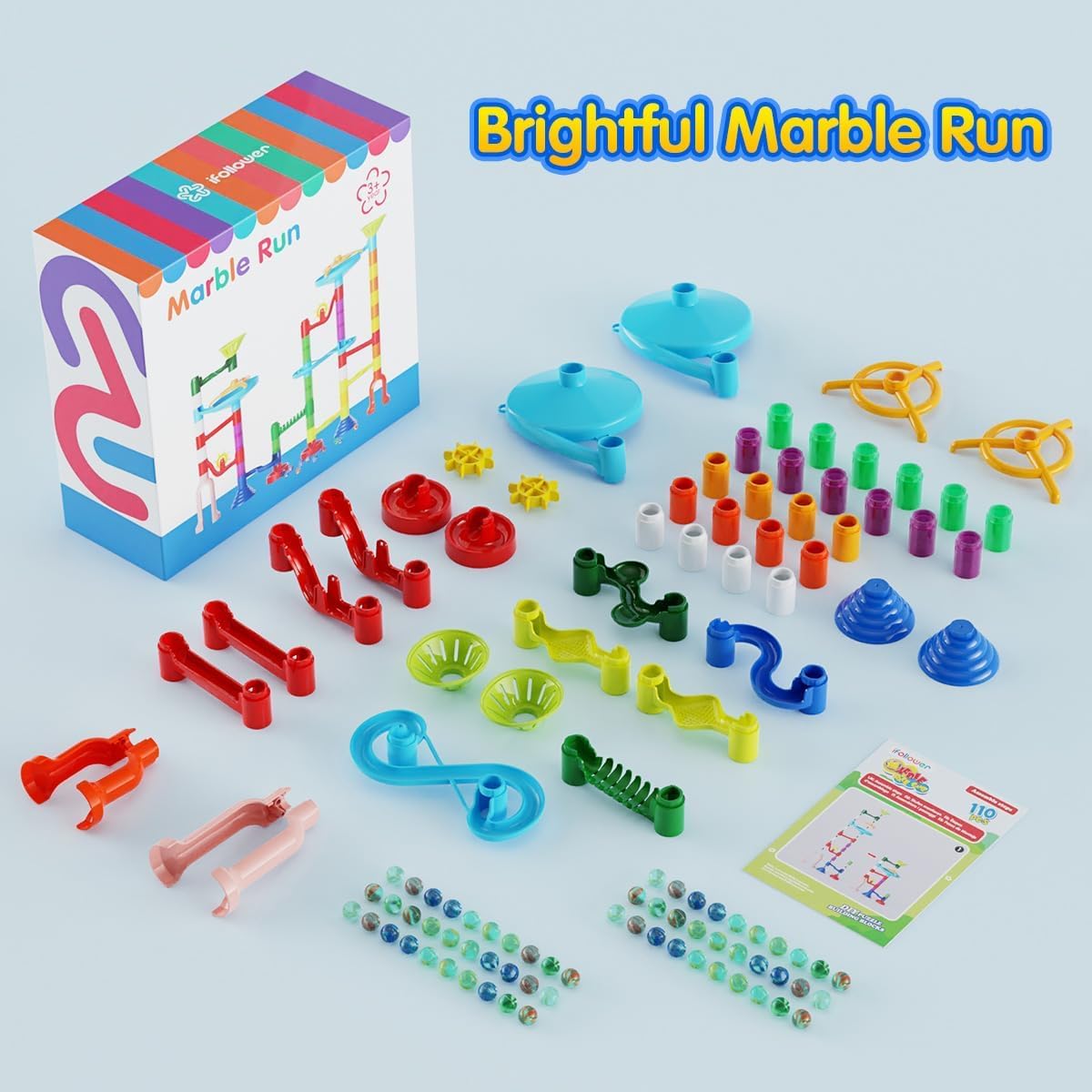 Marble Run, 110pcs Marble Maze Game Construction Building Toys for Kids, Marble Track Race Set STEM Learning Toys Gift for Boys Girls 3 4 5 6 7 8 9 10+, 8105