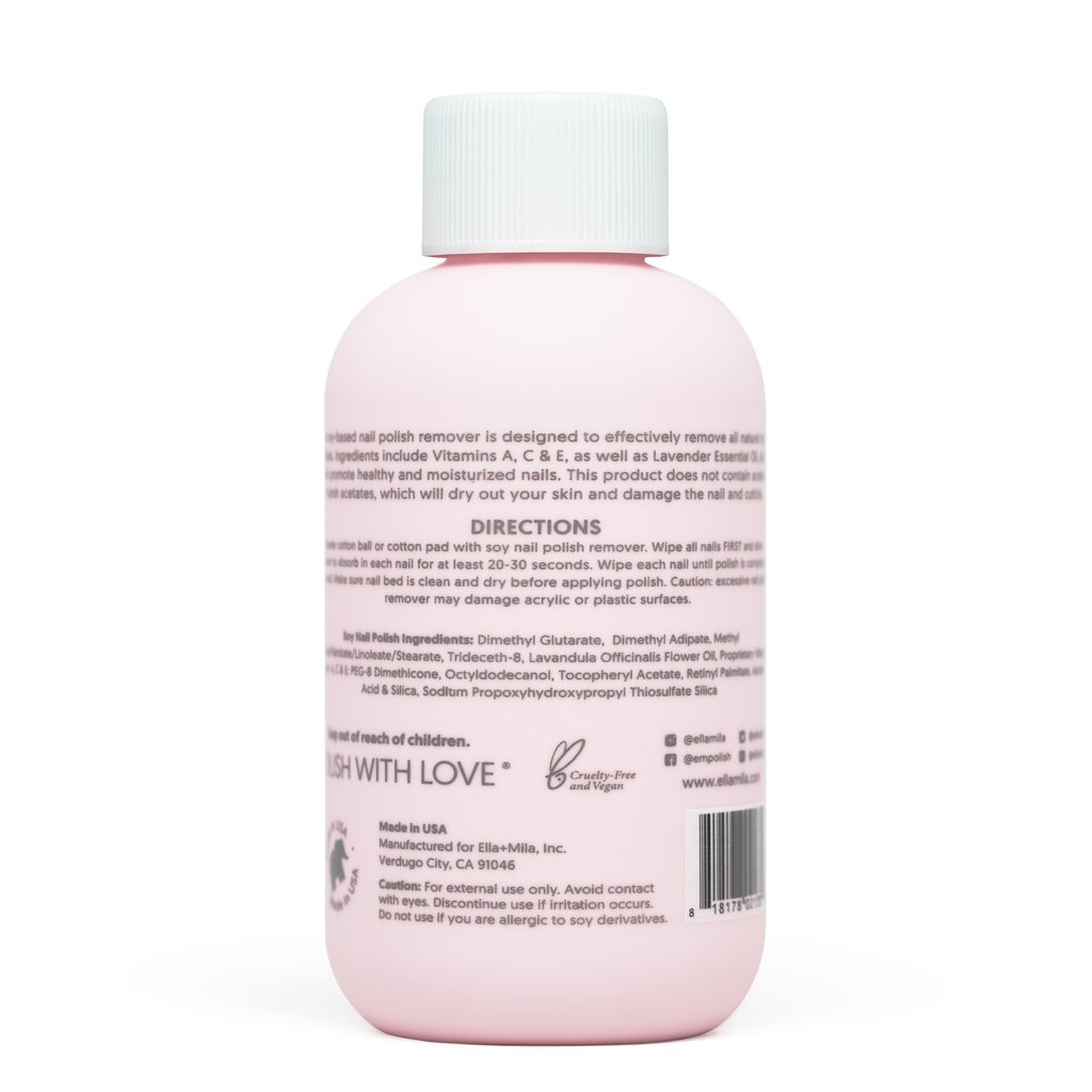 Ella+Mila Soy Nail Polish Remover - Acetone Free w/Lavender Essential Oil, Vitamin A, C, E Oil (4 ounces) : Beauty
