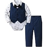 LvYinli Baby Boy Clothes Suit Newborn Boys' Gentleman Bodysuit Romper+Vest+Bow Tie+Pants 4PC Toddler Boys Outfits Sets