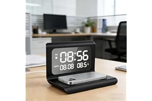 3-in-1 Wireless Charger with Time Temperature Display & Alarm Clock, Bedroom Desk Charging Dock Station