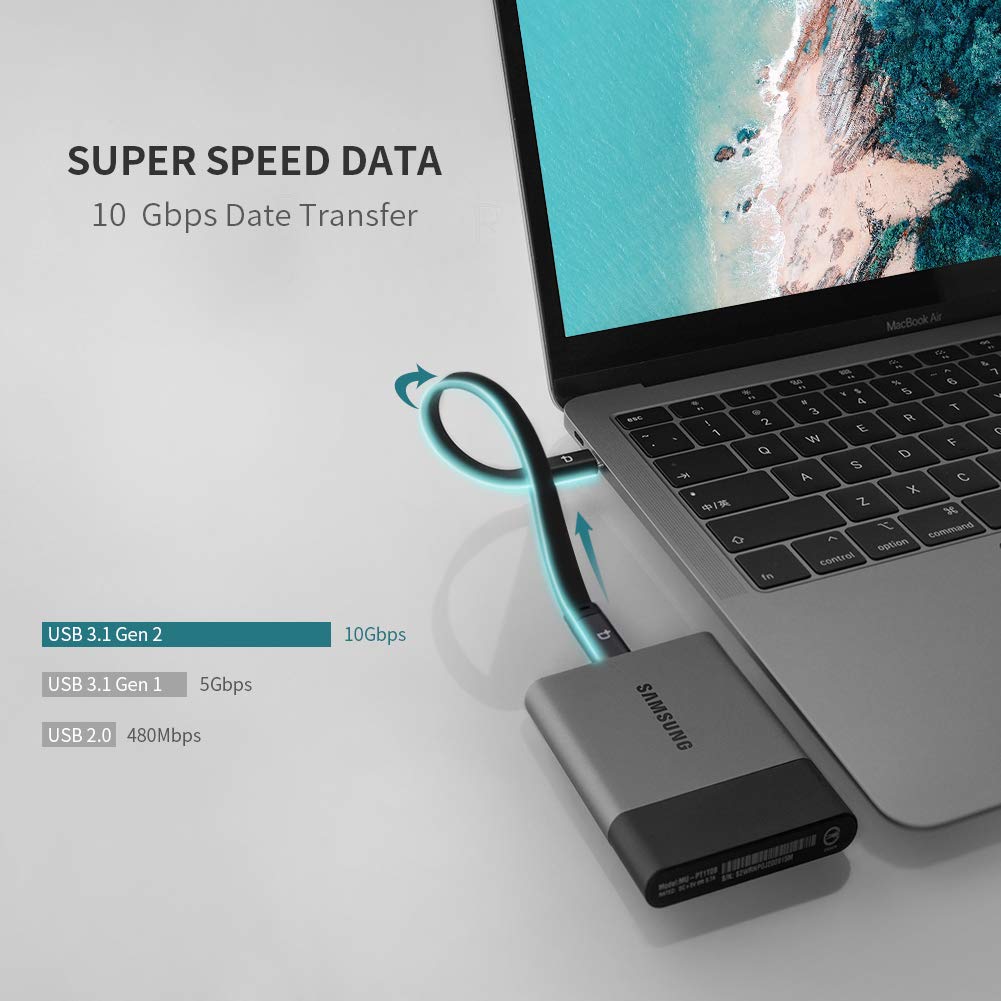 USB C to USB C Cable (0.72ft), 3.1 Gen 2 10Gbps 100W 4K Video Data Transfer Charging Cable for Samsung Galaxy S8, S9, S10,T5 LaCie SSD, MacBook Pro, iPad Pro 2018, and More (1-Pack)