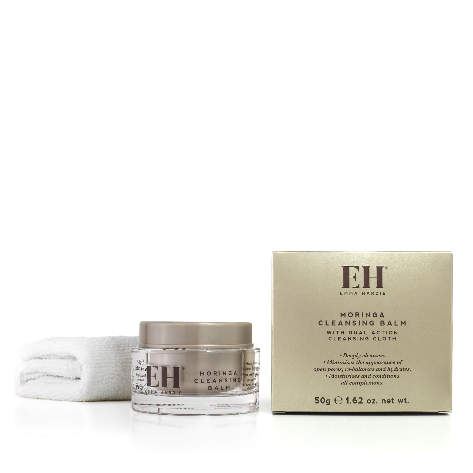 Emma Hardie 50ml Moringa Cleansing Balm with Cleansing Cloth Set, No-Rinse Formula Removes Face & Eye Make Up, Moisturizes & Hydrates the Skin, Natural & Cruelty Free, For All Skin Type