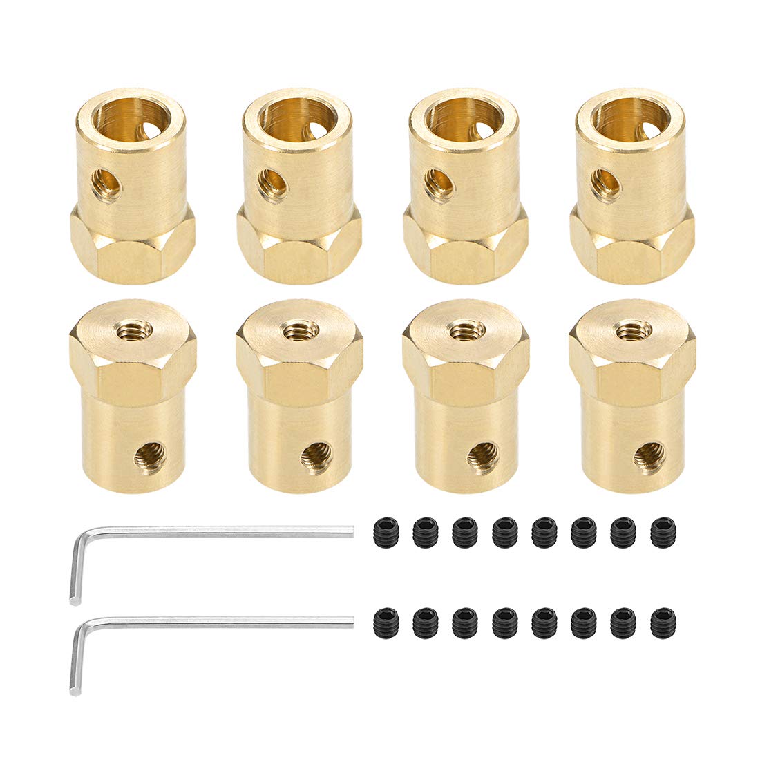 sourcing map Hex Coupler 8mm Bore Motor Hex Brass Shaft Coupling Flexible Connector for Car Wheels Tires Shaft Motor 8pcs