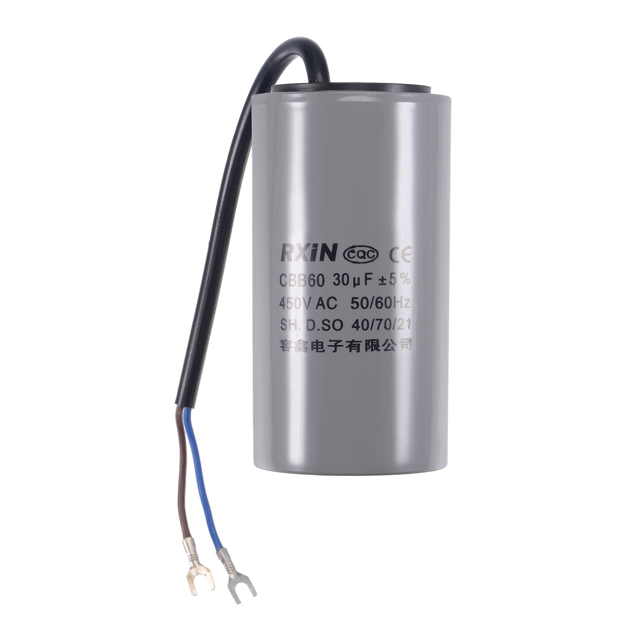 sourcing map CBB60 Run Capacitor 30uF 450V AC 2 Wires 50/60Hz Cylinder 96x50mm with Terminal for Air Compressor Water Pump Motor