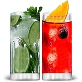 LEMONSODA Vintage Straight Line Highball Cocktail Drinking Glasses and Tumblers 10oz, 12oz (12 oz, Set of 2) [2072]