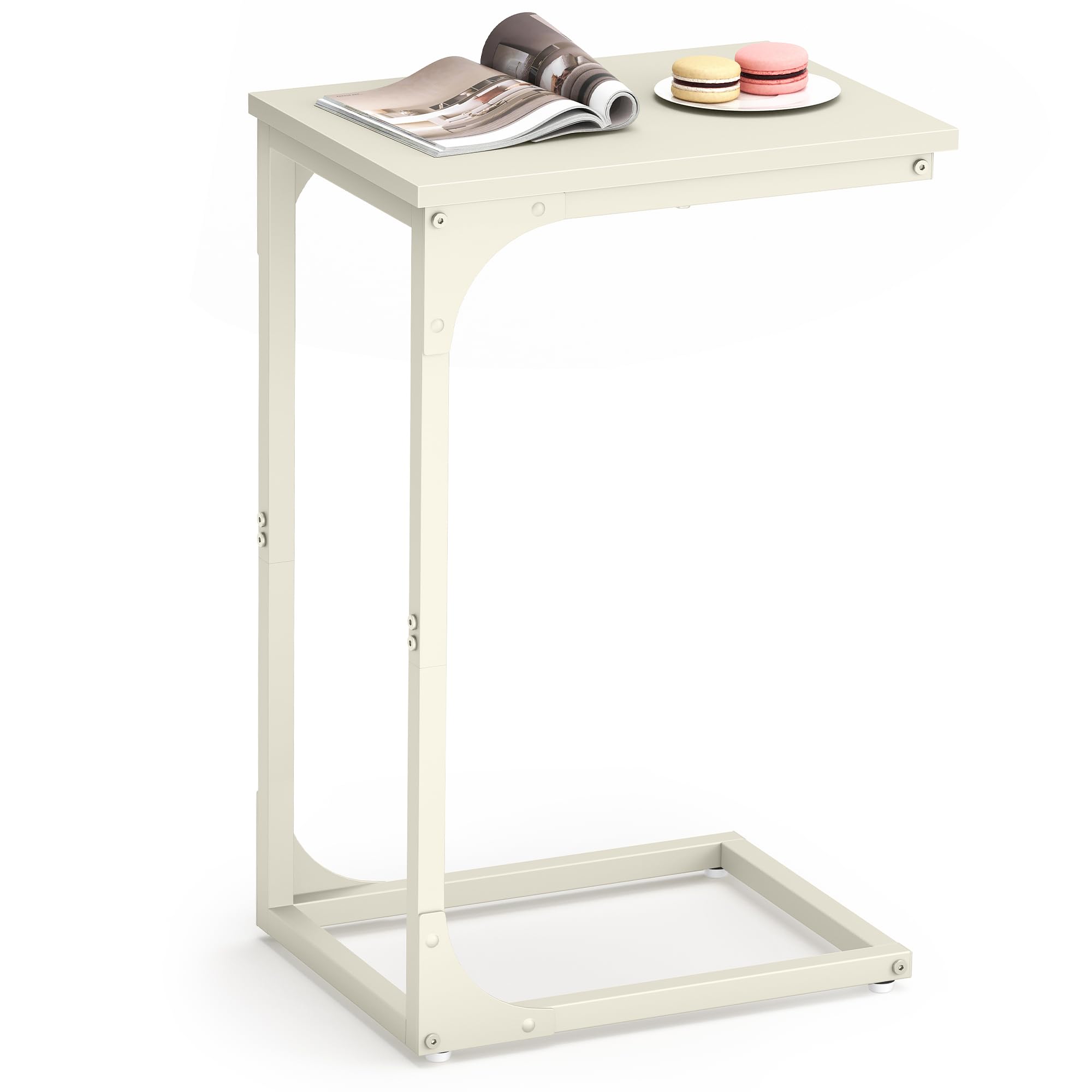 VASAGLE C-Shaped Side Table, Bedside Table, Sofa Side Table, Coffee Table, with Metal Frame, Industrial, for Living Room, Bedroom, Cream White LET350W77
