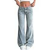 GORGLITTER Girl's Baggy Jeans Cute Low Rise Wide Leg High Waisted Denim Pants Bottoms Trouser with Pockets Casual