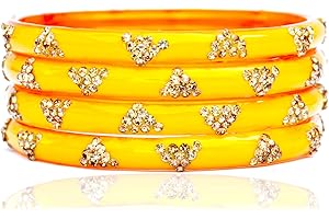 JD'Z COLLECTION Indian Traditional Glass Bangles Kada For Women & Girls Stylish Ethnic Partywear Bangle Bollywood Fashion Jewelry Set Of 4pc