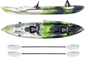 DRIFTSUN Teton 120 Hard Shell Kayak, 2 or 3 Person Sit On Top Fishing Kayak with 2 EVA Padded Seats, Includes 2 Aluminum Paddles and Fishing Rod Holder Mounts