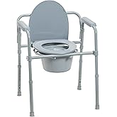 Drive Medical 11148-1 Folding Steel Bedside Commode Chair, Portable Toilet, Supports Bariatric Individuals Weighing Up To 350
