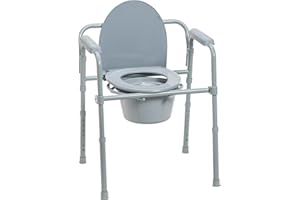 Drive Medical Folding Steel Bedside Commode Chair - Portable 3-in-1 Toilet Solution - Adjustable Height - 7.5 Qt Bucket Included - Durable Powder-Coated Steel Frame - Supports Up To 350 Lb