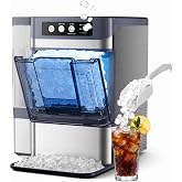 Chewable Nugget Ice Maker Countertop with 0.8+0.3 Gal Water Tanks,44lbs/24H | Self-Cleaning, Quiet 45dB, Detachable Side Tank, Auto Full/Water Low Alert, Stainless Steel, for Home Kitchen Office Party