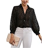 SHENHE Women's Sheer Button Up Blouse Mesh Long Sleeve Shirt See Through Dressy Going Out Top