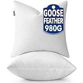 MIULEE 20 x 20 Goose Feather Down Pillows with 100% Cotton Cover, Set of 2 Soft Fluffy Decorative Pillow Inserts for Sofa Bed Couch Living Room White