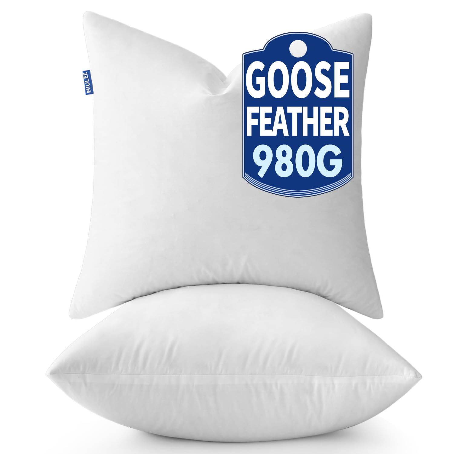 Photo 1 of MIULEE 20 x 20 Goose Feather Down Pillows with 100% Cotton Cover, Set of 2 Soft Fluffy Decorative Pillow Inserts for Sofa Bed Couch Living Room White