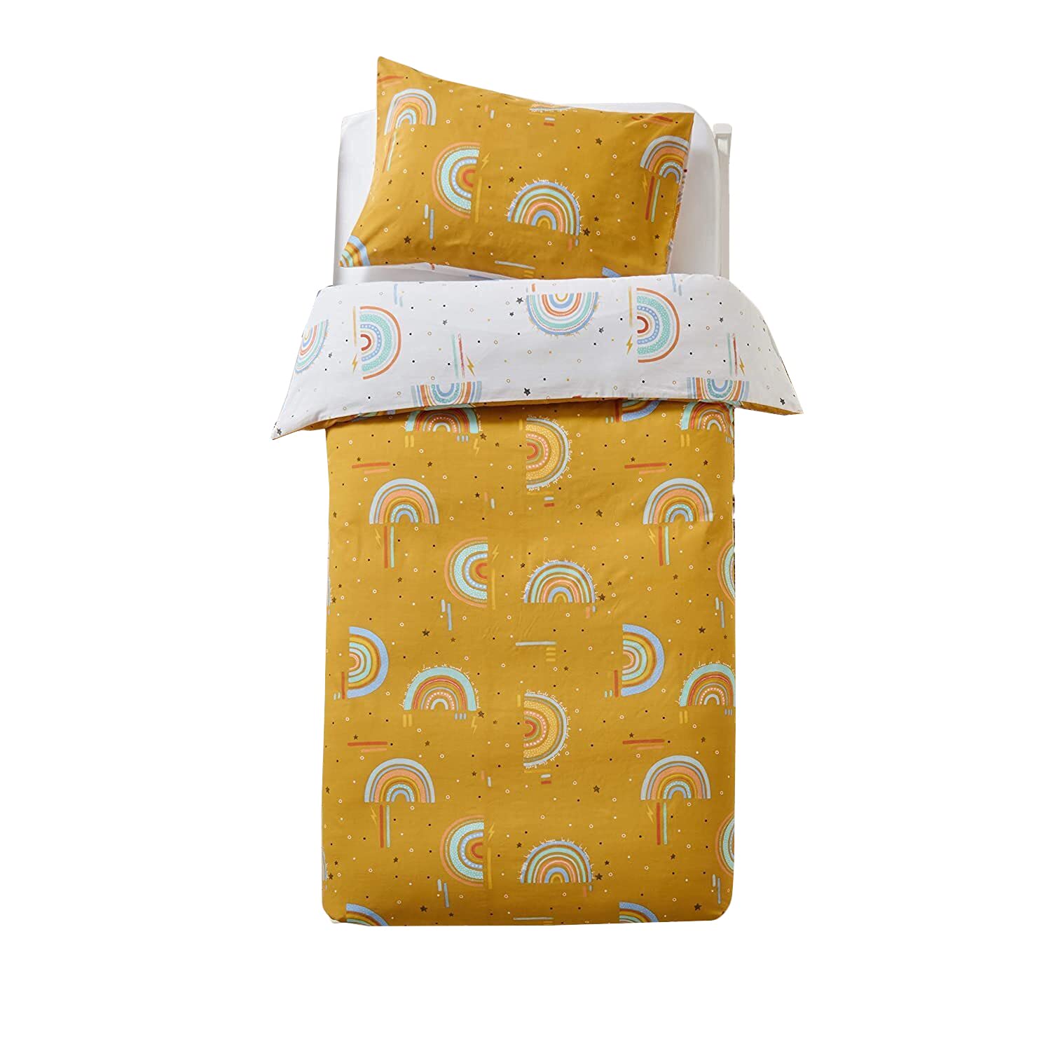 little furn. Rainbow Tribe Duvet Cover and Pillowcase Set, Mustard, Double