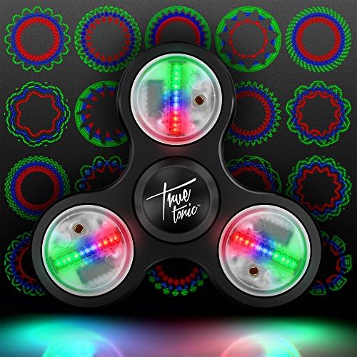 The Original Fidget Aluminate: The LED Light Up Fidget Aluminum Pattern Spinner w/ On/Off Switch + 20 Pattern Modes + Large Batteries for Maximum Brightness - Aluminum Case Included (Midnight Black)