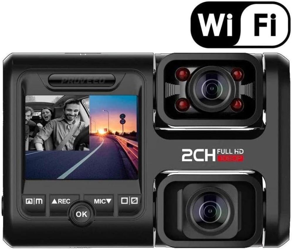 Dash Cam with Infrared Night Vision and WiFi Dual 1080P Front and Inside Dashboard Camera with Parking Monitoring Motion Detection and WDR for Cars Outdoor Driving Travel Uptodate