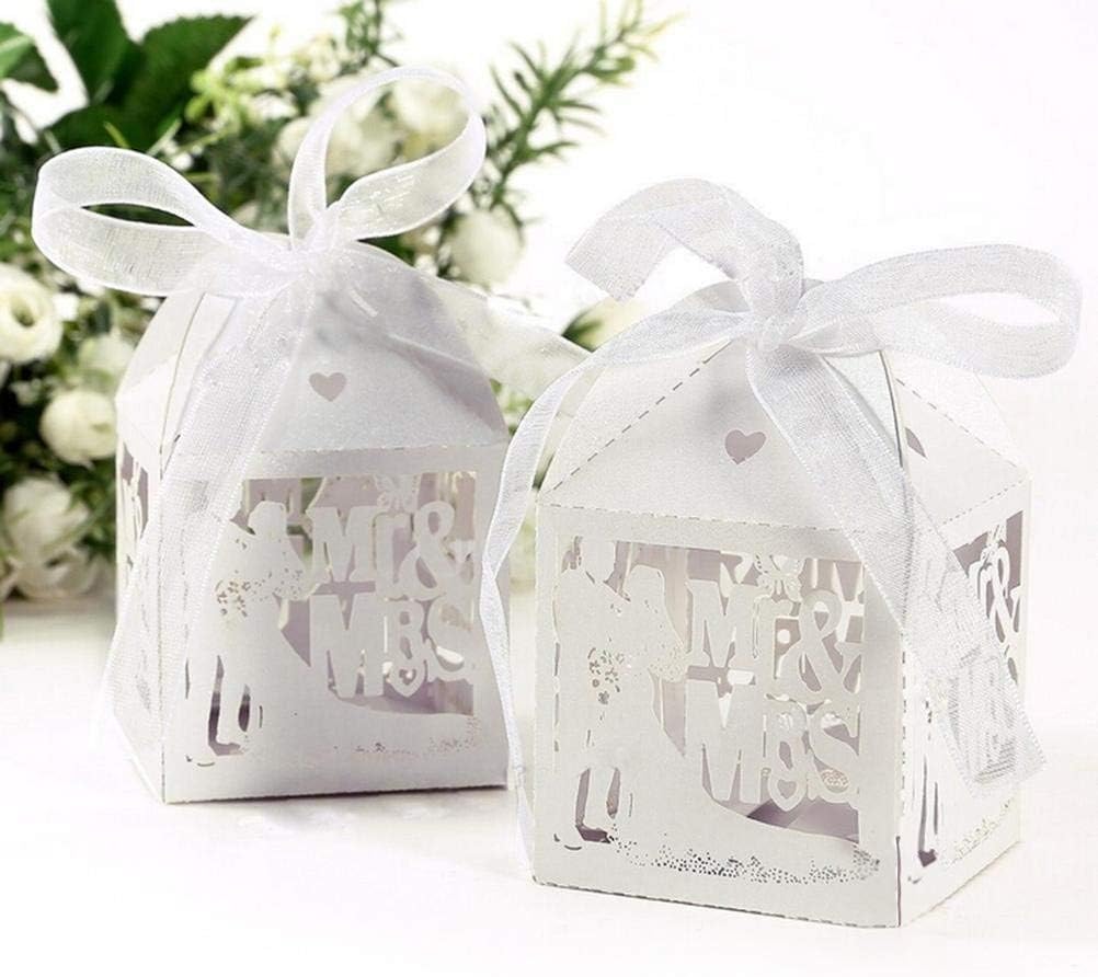JZK 50x Groom bride Mr & Mrs wedding favours boxes hollowed-out pearly white paper wedding confetti rice sweets candy box small party gift boxes for anniversary engagement hen party prom - Image 4