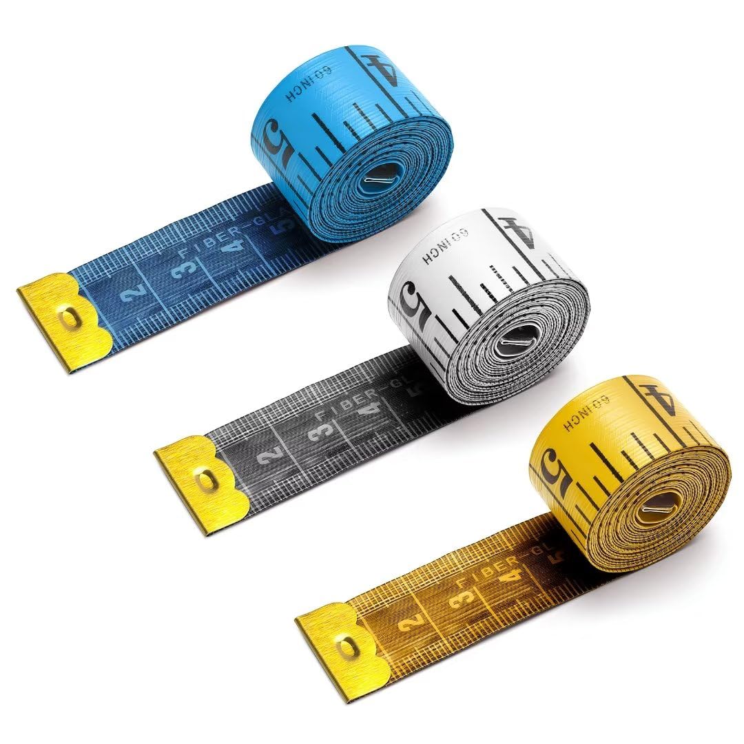 oditton Soft Measuring Tape, 150cm/60 inch Flexible Tape Measure, Double Scale Fabric Tape Measure, for Body Weight Loss Sewing Tailor Craft Ruler(Blue,White,Yellow)