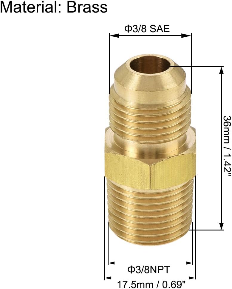 sourcing map Brass Pipe Fitting, 3/8 SAE Flare to 3/8NPT Male Thread, Tubing Adapter Hose Connector - Image 3