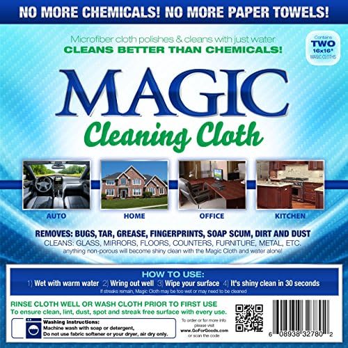 SET OF 2 MICROFIBER MAGIC CLEANING CLOTHS, Anything Non-porous Will Come Shiny Clean with the 16 X 16" All Purpose Wonder Cloth and Water Alone NO CHEMICALS NEEDED!