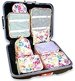 8pcs my FL Packing Cubes Organizers Set with Shoes Bag Compression Travel Luggage (Bright flowers)