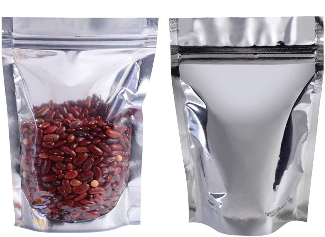 Aluminum Foil pouches 100 Pack Ziplock Bags Pouch Resealable Ziplock Aluminum for Beans Coffee Cookie Snack Food Dried Flowers Tea Food Storage (Translucent Aluminum, 5.9''x8.6''(15x22cm))