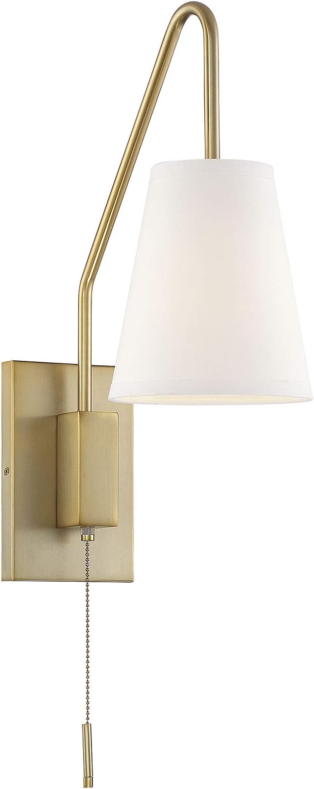 Savoy House 9-0900CP-1-322 Owen Bohemian Vintage Farmhouse White Fabric Wall Sconce with Adjustable Arm, 1-Light 60 Watt, 18" H x 6" W, Warm Brass
