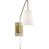 Savoy House 9-0900CP-1-322 Owen Bohemian Vintage Farmhouse White Fabric Wall Sconce with Adjustable Arm, 1-Light 60 Watt, 18" H x 6" W, Warm Brass