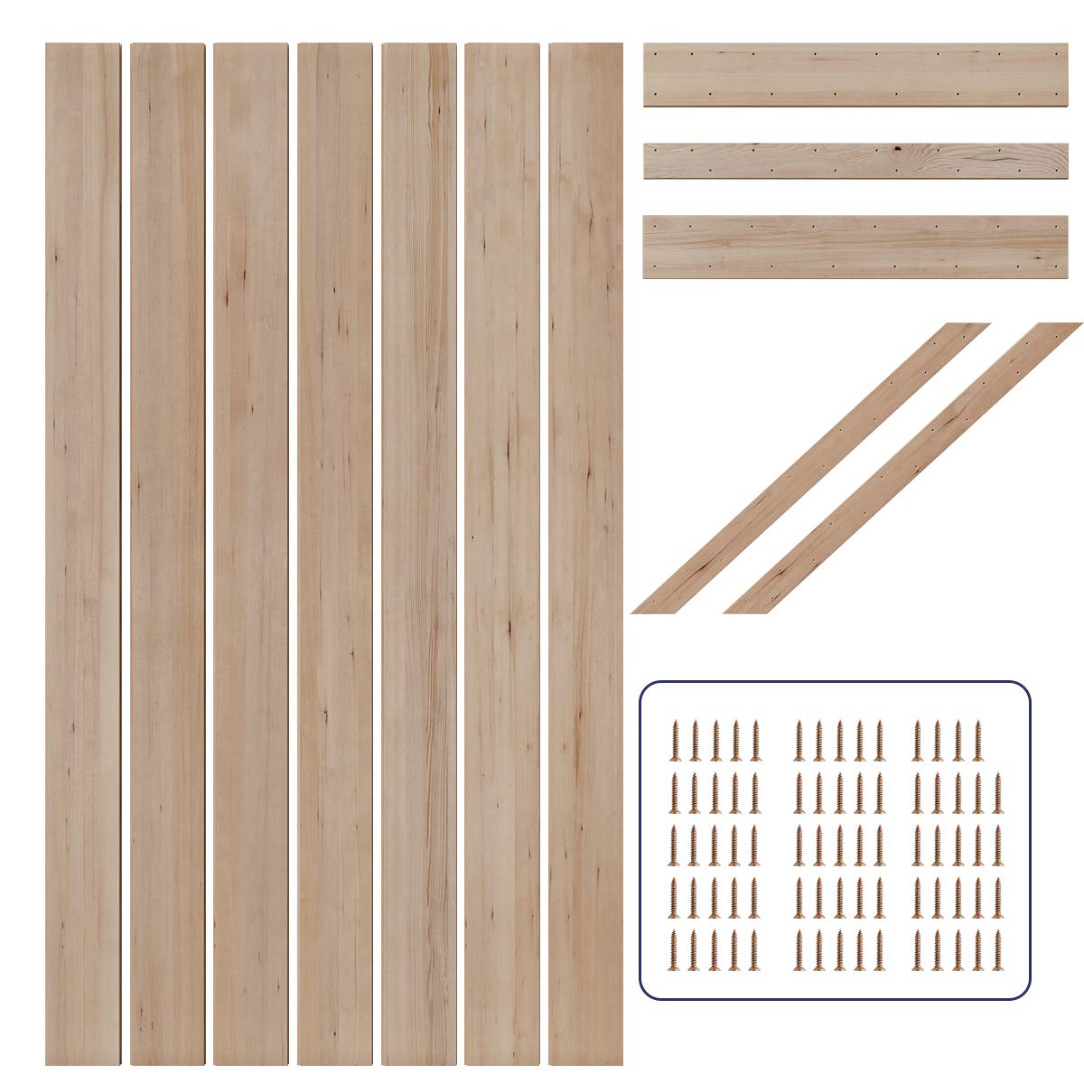 SmartStandard 42in x 84in Sliding Barn Wood Door Pre-Drilled Ready to Assemble, DIY Unfinished Solid Hemlock Wood Panelled Slab, Interior Single Door, Natural, Frameless K-Shape (Fit 8FT Rail)