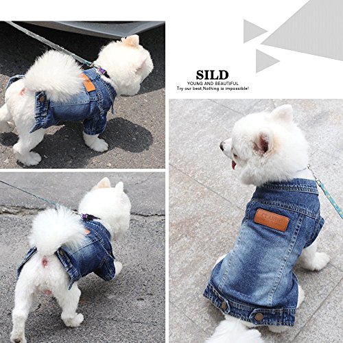 SILD Pet Clothes Dog Jeans Jacket Cool Blue Denim Coat Small Medium