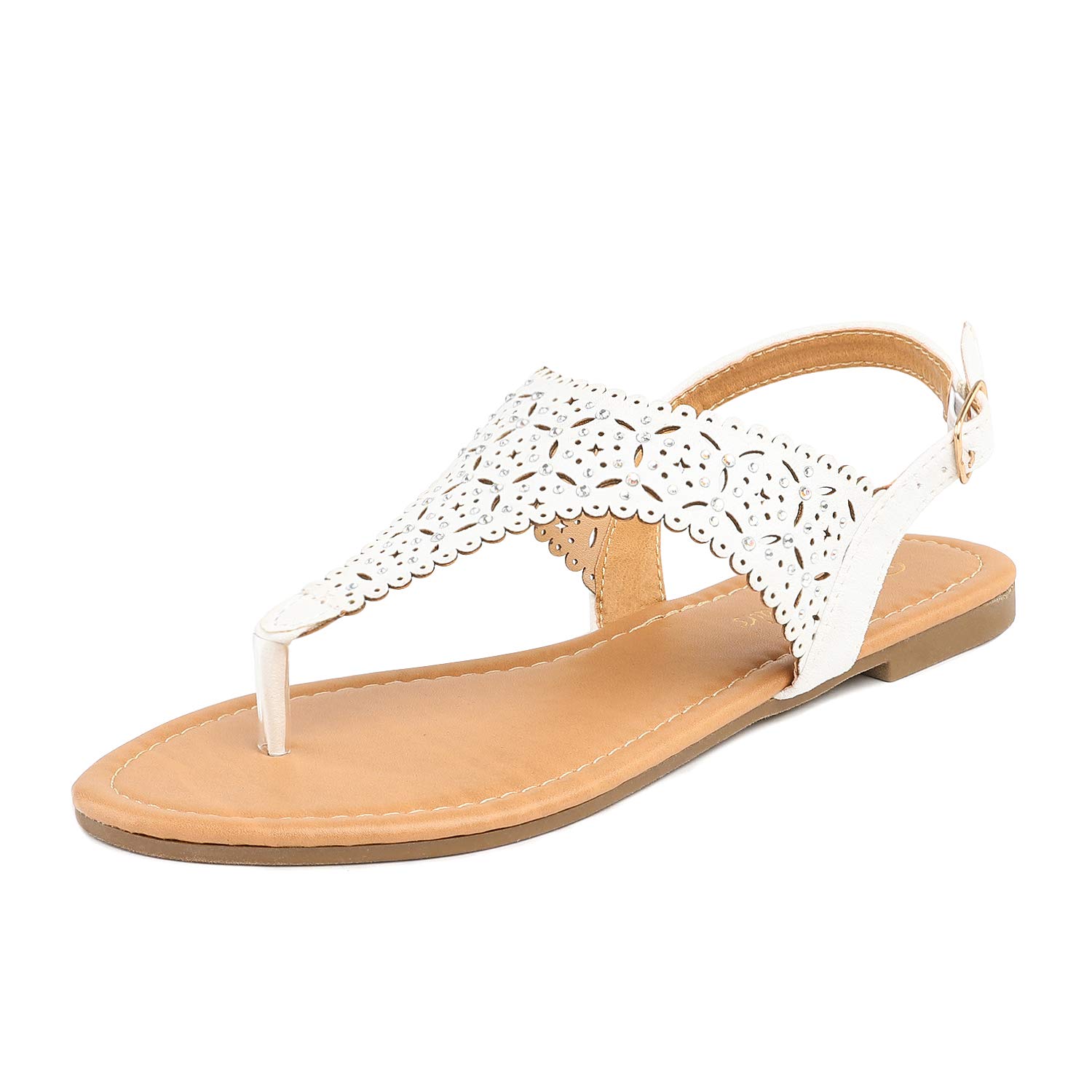 DREAM PAIRSWomen's Rhinestone Casual Wear Cute Gladiator Flat Sandals Beach Dressy T-Strap Thong Sandals