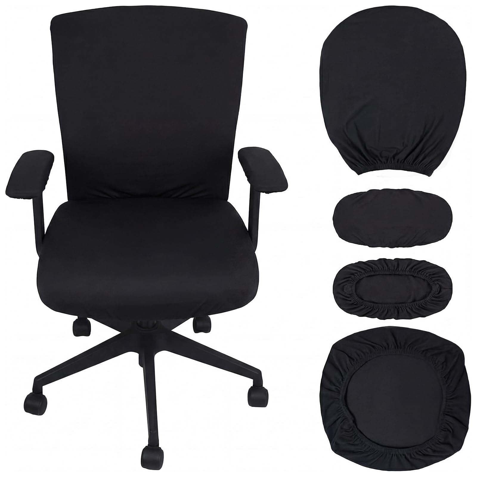 Tatuo Gaming Chair Covers with Armrest Cover Stretchy Polyester Computer Gaming Chair Slipcovers (Black)