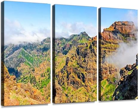 Amazon Com Madeira Volcanic Mountain Landscape Print On Canvas Wall Artwork Modern Photography Home Decor Unique Pattern Stretched And Framed 3 Piece Posters Prints