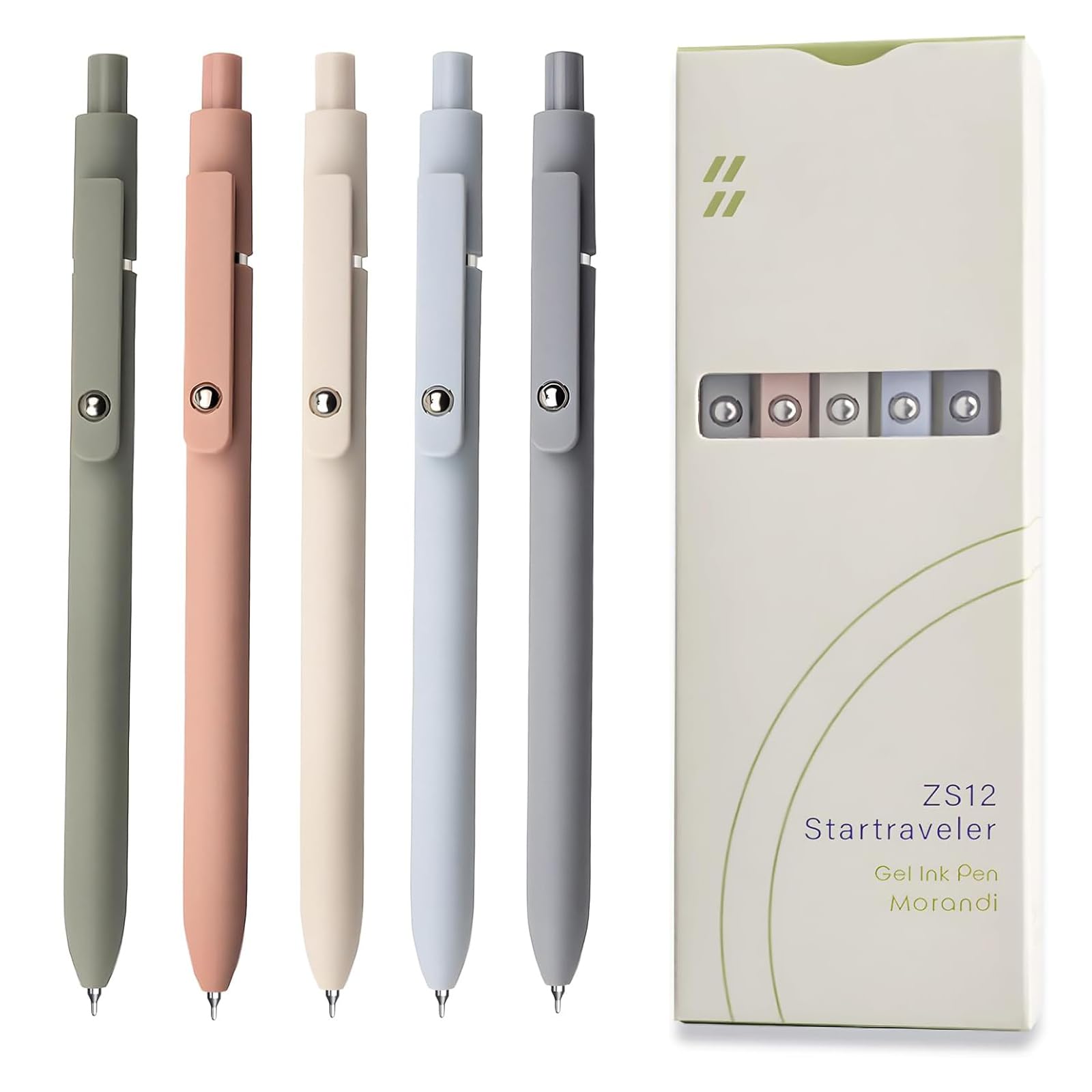 Toced Gel Pens, 0.5mm Black Ink Fine Point Smooth Writing Pens, Retractable Pens for Note Taking, Carry-On Taking, Office Supplies and School Gifts for Girls(5 Pcs, Morandi)