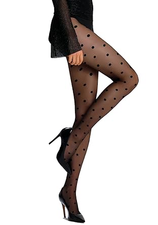 Piotrstrade Damen Strumpfhose mit Punkten Strumpfhose mit Muster Polka Dots Strumpfhose 20 DEN Microfaser Schwarz
