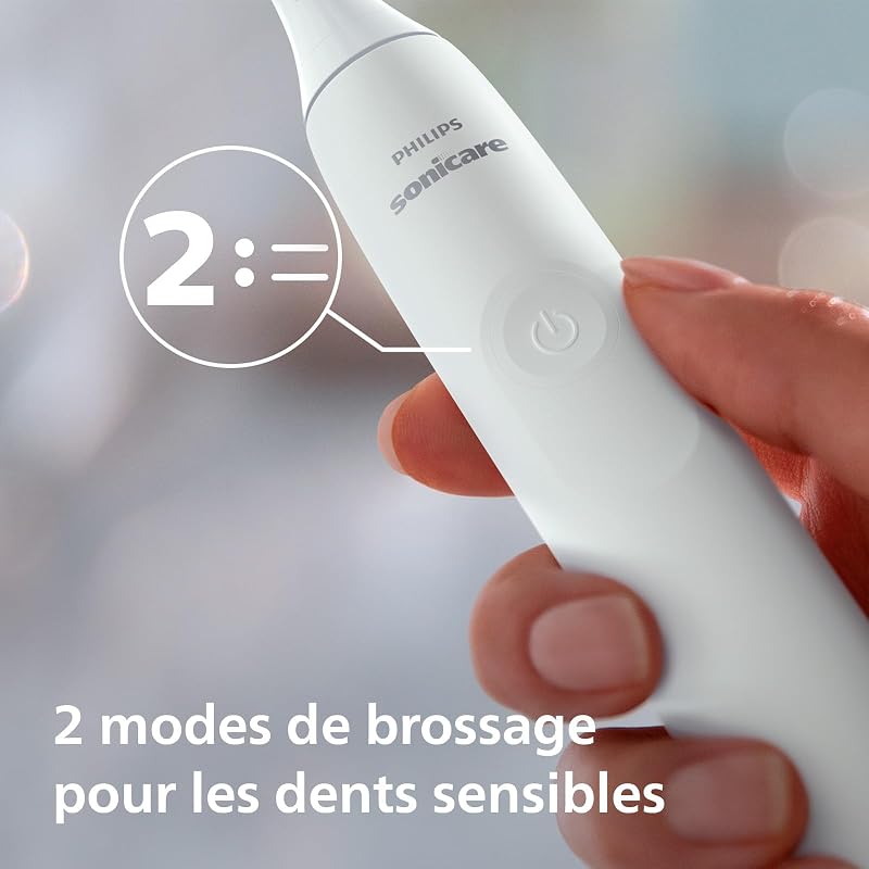 Sonicare 4100 - brosse à dents électrique pour adultes avec 1 tête de brosse à dents Philips W2 Optimal White blanche, coffret de voyage fin et chargeur USB (modèle HX3683/33)