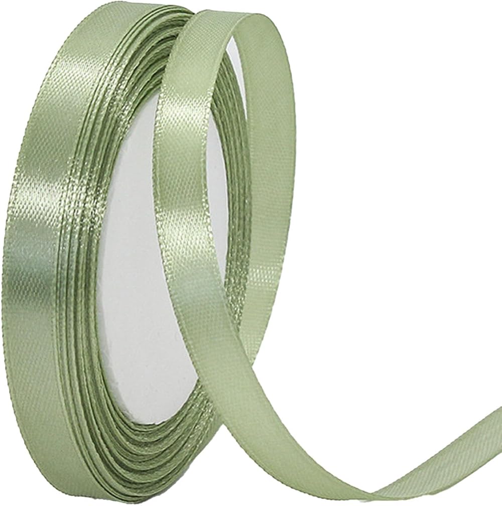 HONGCI 10mm Sage Green Satin Ribbon 22m Gift Wrapping Craft Bow