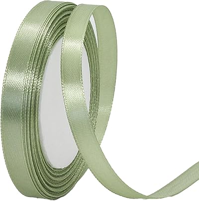 HONGCI 10mm Sage Green Satin Ribbon 22m Gift Wrapping Craft Bow