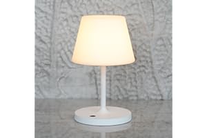 LOTITOL Outdoor Table Lamp/Cordless USB Rechargeable 4000mAh / 2700K LED/Touch Dimmable/Portable Battery Operated / IP44 Waterproof/PE Shade/Bedroom Dinning Camping Patio (9.6in, White)